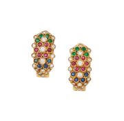 A PAIR OF GEM SET HOOP EARRINGS