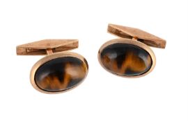 A PAIR OF TIGER'S EYE CUFFLINKS