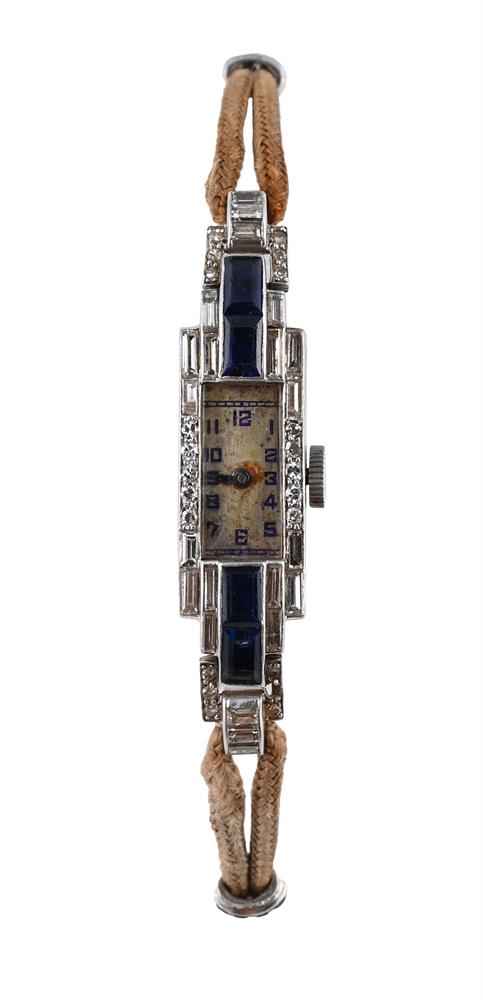 A 1930S SYNTHETIC SAPPHIRE AND DIAMOND COCKTAIL WATCH