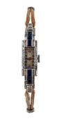 A 1930S SYNTHETIC SAPPHIRE AND DIAMOND COCKTAIL WATCH