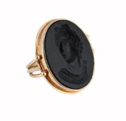 WEDGWOOD, NO 271, BLACK BASALT INTAGLIO OF APOLLO BELVEDERE IN A LATER SETTING