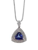 A TANZANITE AND DIAMOND PENDANT