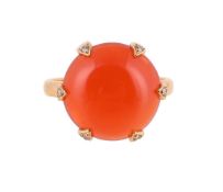 A CORNELIAN AND DIAMOND DRESS RING
