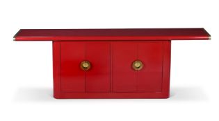 A RED LACQUER SIDEBOARD; SECOND HALF 20TH CENTURY