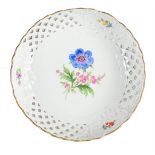 A PIERCED ROUND MEISSEN DISH, 20TH CENTURY