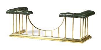 A GREEN LEATHER AND BRASS CLUB FENDER, LATE 20TH CENTURY