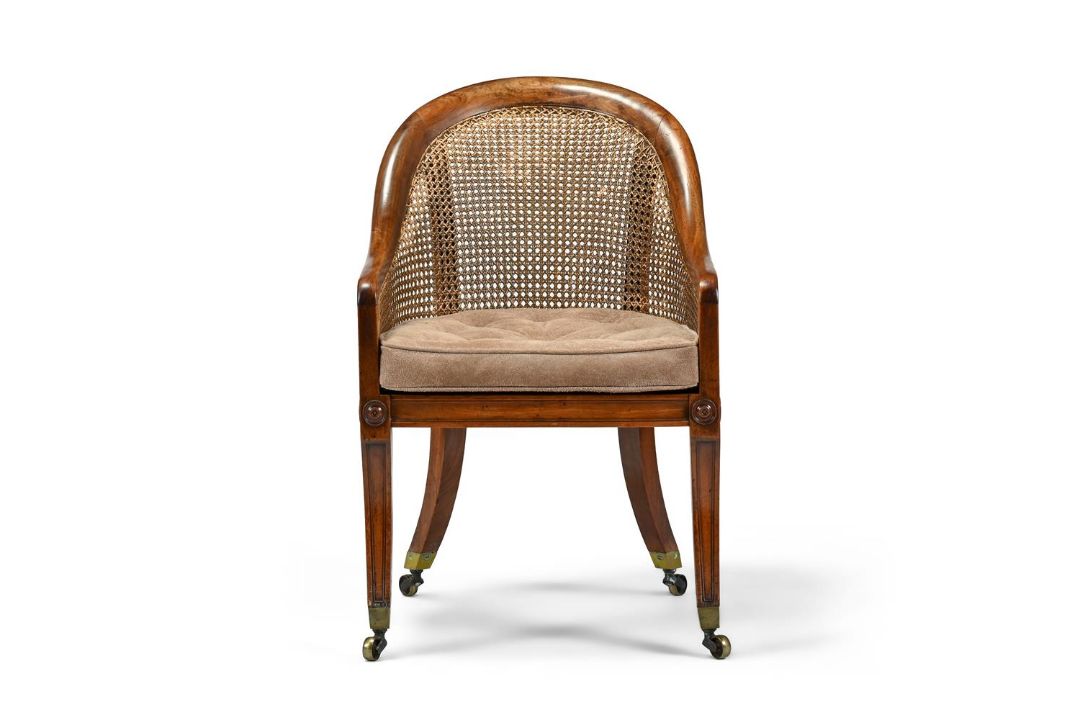 A REGENCY MAHOGANY AND CANED BERGERE ARMCHAIR IN THE MANNER OF GILLOWS, CIRCA 1820 - Image 2 of 2