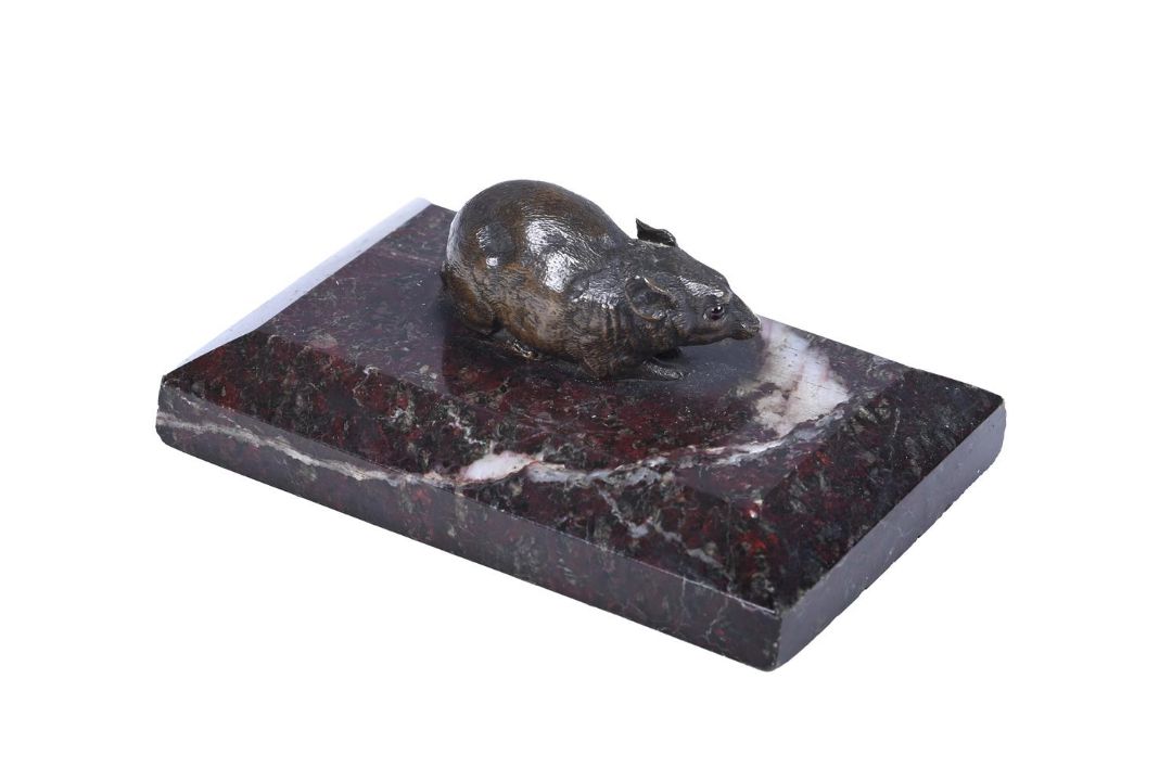A BRONZE AND MARBLE PAPERWEIGHT OR PRESSE PAPIER, PROBABLY AUSTRIAN, LATE 19TH CENTURY - Image 2 of 2