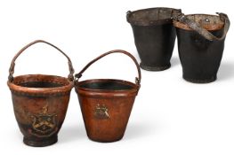 A GROUP OF FOUR LEATHER FIRE BUCKETS, VARIOUS DATES 18TH AND 19TH CENTURIES