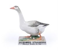 A SARREGUEMINES POTTERY MODEL OF A GOOSE, FRENCH, CIRCA 1900
