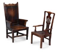 A GEORGE II FRUITWOOD, OAK AND MAHOGANY CHILD'S CHAIR, SECOND HALF 18TH CENTURY