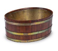 A GEORGE III MAHOGANY AND BRASS BOUND OVAL WINE COOLER, LATE 18TH CENTURY