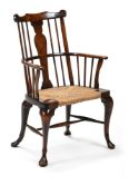 AN AMERICAN MIXED WOOD STICK BACK ARMCHAIR, BY J H MEYER, BROOKLYN, EARLY 20TH CENTURY