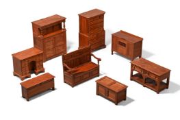 A SUITE OF YEW MINIATURE FURNITURE, 20TH CENTURY