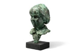 R. BECKETT (?) A GREEN PATINATED BRONZE OF A YOUNG GIRL, 20TH CENTURY