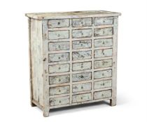 A DISTRESSED PAINTED CHEST OF MULTIPLE DRAWERS, LATE 19TH OR EARLY 20TH CENTURY