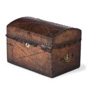 A GEORGE III STUDDED LEATHER DOMED TRUNK, LATE 18TH OR EARLY 19TH CENTURY