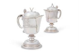 A PAIR OF FRENCH SILVER ADAPTED GOBLETS, 18TH CENTURY AND LATER ELEMENTS