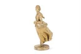 A VICTORIAN PLASTER FIGURE OF A WOMAN ICE SKATING DATED 1870 TO BASE