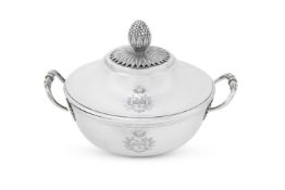 A FRENCH SILVER CIRCULAR ENTREE DISH AND COVER