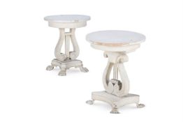 SYRIE MAUGHAM (BRITISH, 1879-1955) TWO SIMILAR REGENCY-STYLE 'LYRE' SIDE TABLES; CIRCA 1930