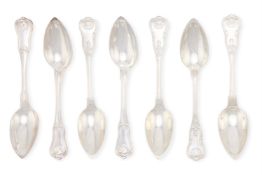 A SET OF SEVEN FRENCH SILVER KING'S PATTERN TABLE SPOONS