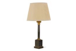 A GILT AND PATINATED BRONZE AND METAL COLUMNAR LAMP BASE, LATE 19TH CENTURY