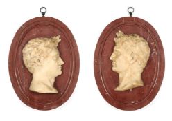 A PAIR OF GRAND TOUR CARVED MARBLE RELIEF PLAQUES OF ROMAN EMPERORS, ITALIAN