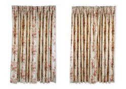 TWO SIMILAR PAIRS OF FLORAL CURTAINS