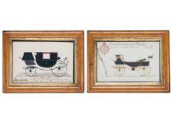 J. GILFOY (BRITISH 19TH CENTURY), A PAIR OF CARRIAGE DESIGNS: A BAROUCHE; AND A TOWN COACH