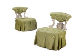 SYRIE MAUGHAM (BRITISH, 1879-1955), A PAIR OF GREY PAINTED AND UPHOLSTERED 'DOLPHIN' CHAIRS