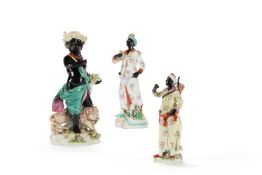 THREE ENGLISH PORCELAIN FIGURES, VARIOUS DATES 18TH CENTURY