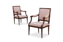 A PAIR OF LOUIS XVI BEECH FAUTEUILS A LA REINE