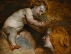 CIRCLE OF SIR ANTHONY VAN DYCK (FLEMISH 1599-1641), CHRIST CHILD CROWNING ST. ROSALIE