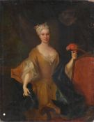MANNER OF ALEXIS SIMON BELLE, PORTRAIT OF A LADY IN A YELLOW DRESS WITH A PARROT