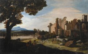 FOLLOWER OF JAN FRANS VAN BLOEMEN, AN ITALIANATE LANDSCAPE WITH RUINS