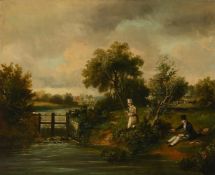 ‡ WILLIAM JONES (BRITISH FL. CIRCA 1818-CIRCA 1860), ANGLER ON A RIVERBANK