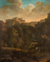 FOLLOWER OF RICHARD WILSON, THE WATERFALLS AT TIVOLI WITH A VIEW OF THE TEMPLE OF THE SIBYL