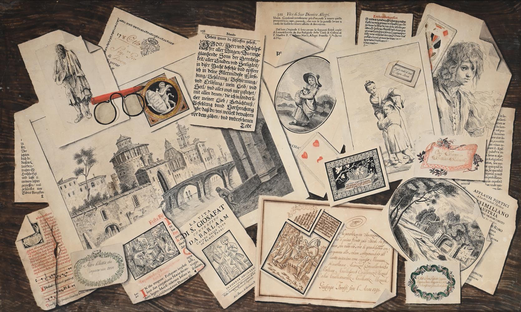 GIUSEPPE FAROLFI (ITALIAN LATE 18TH CENTURY), TWO TROMPE L'OEIL WITH PRINTS - Image 3 of 7