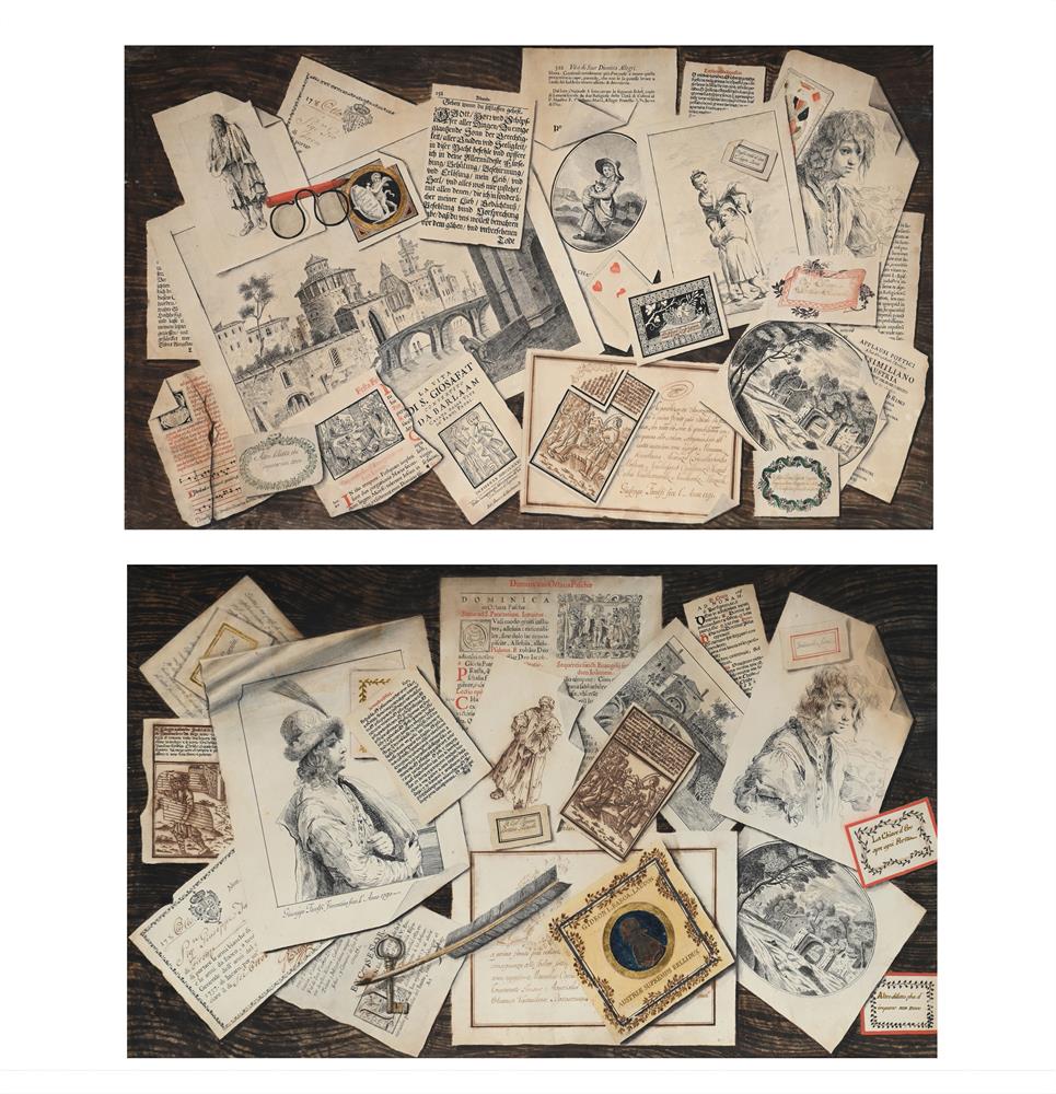GIUSEPPE FAROLFI (ITALIAN LATE 18TH CENTURY), TWO TROMPE L'OEIL WITH PRINTS