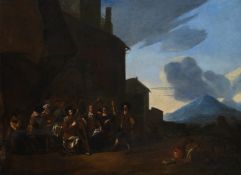 ATTRIBUTED TO JOHANNES LINGELBACH, FIGURES CAROUSING, PLAYING THE HARP AND DANCING