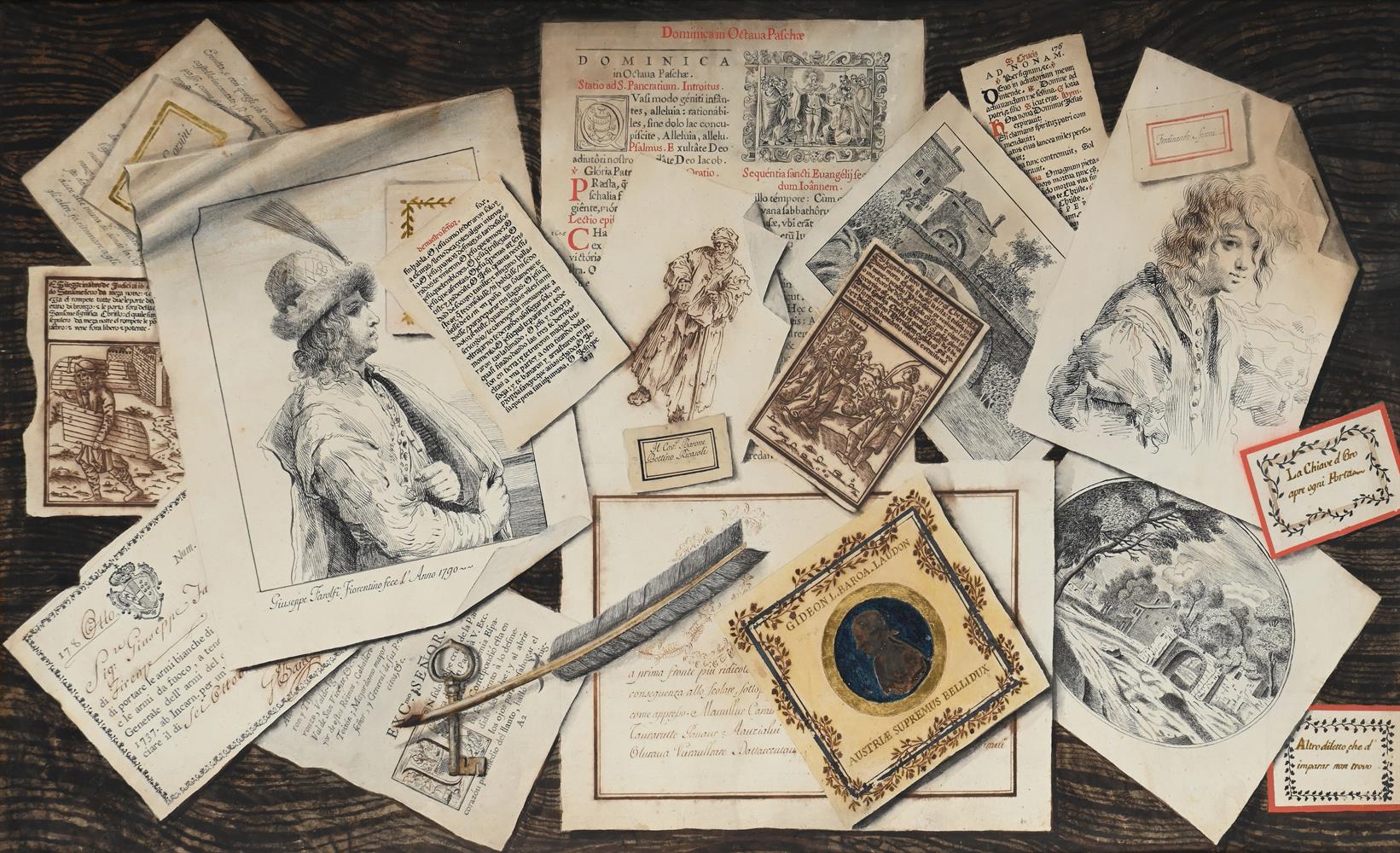GIUSEPPE FAROLFI (ITALIAN LATE 18TH CENTURY), TWO TROMPE L'OEIL WITH PRINTS - Image 2 of 7