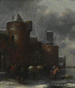 KLAES MOLENAER (DUTCH CIRCA 1630 - CIRCA 1676), FIGURES ON A FROZEN RIVER