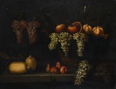 SPANISH SCHOOL (17TH CENTURY), STILL LIFE WITH A BASKET OF FRUIT ON A STONE LEDGE