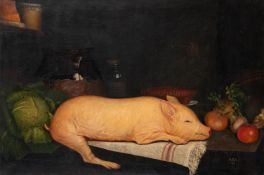 A. R. AUSTIN (BRITISH 19TH CENTURY), A PIG IN A LARDER