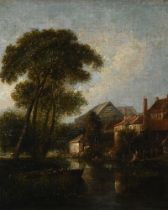 ATTRIBUTED TO DAVID DODGSON (BRITISH 1798-1864), HOUSES IN A WOODED LANDSCAPE