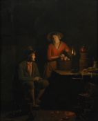 CIRCLE OF PETRUS VAN SCHENDEL (DUTCH 1806 - 1870), COUPLE IN AN INTERIOR WITH AN OIL LAMP
