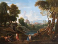 CIRCLE OF JAN FRANS VAN BLOEMEN (FLEMISH 1662-1749), A CLASSICAL LANDSCAPE WITH FIGURES RECLINING