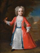 ENGLISH SCHOOL (18TH CENTURY), PORTRAIT OF A CHILD HOLDING A ROBIN IN A LANDSCAPE