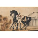 ENGLISH SCHOOL (19TH CENTURY), PORTRAIT OF A CAVALIER WITH HIS HORSE